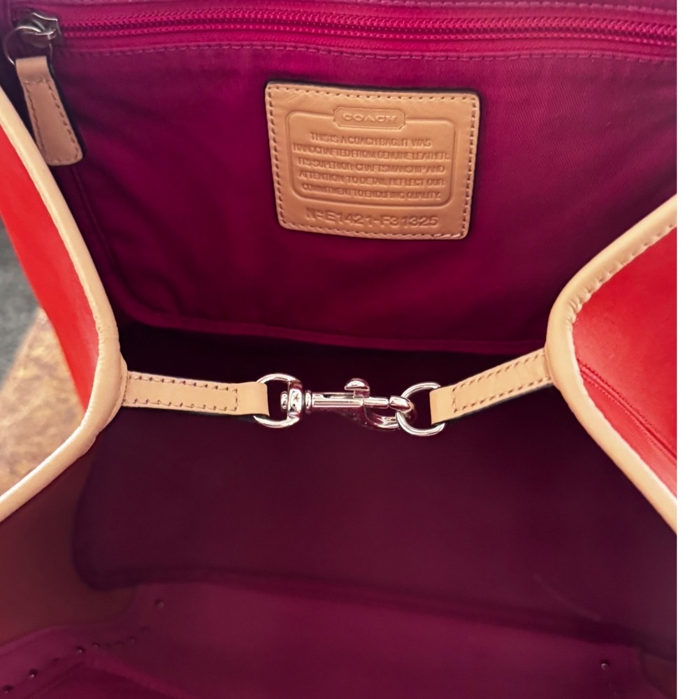 Coach Metro F31325 Magenta Orange Saffiano Leather Colorblock Studs Tote 12x13x6 - Picture 12 of 15